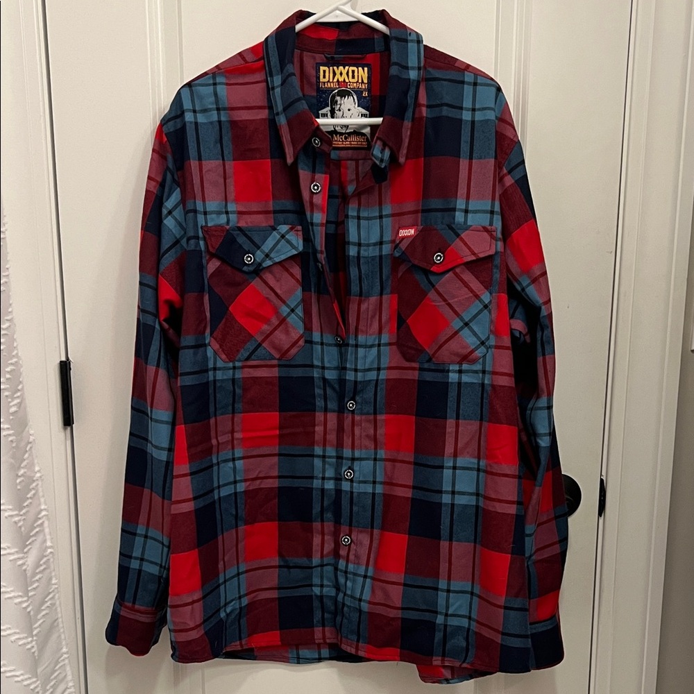 DIXXON Men's Red and Teal Flannel Shirt